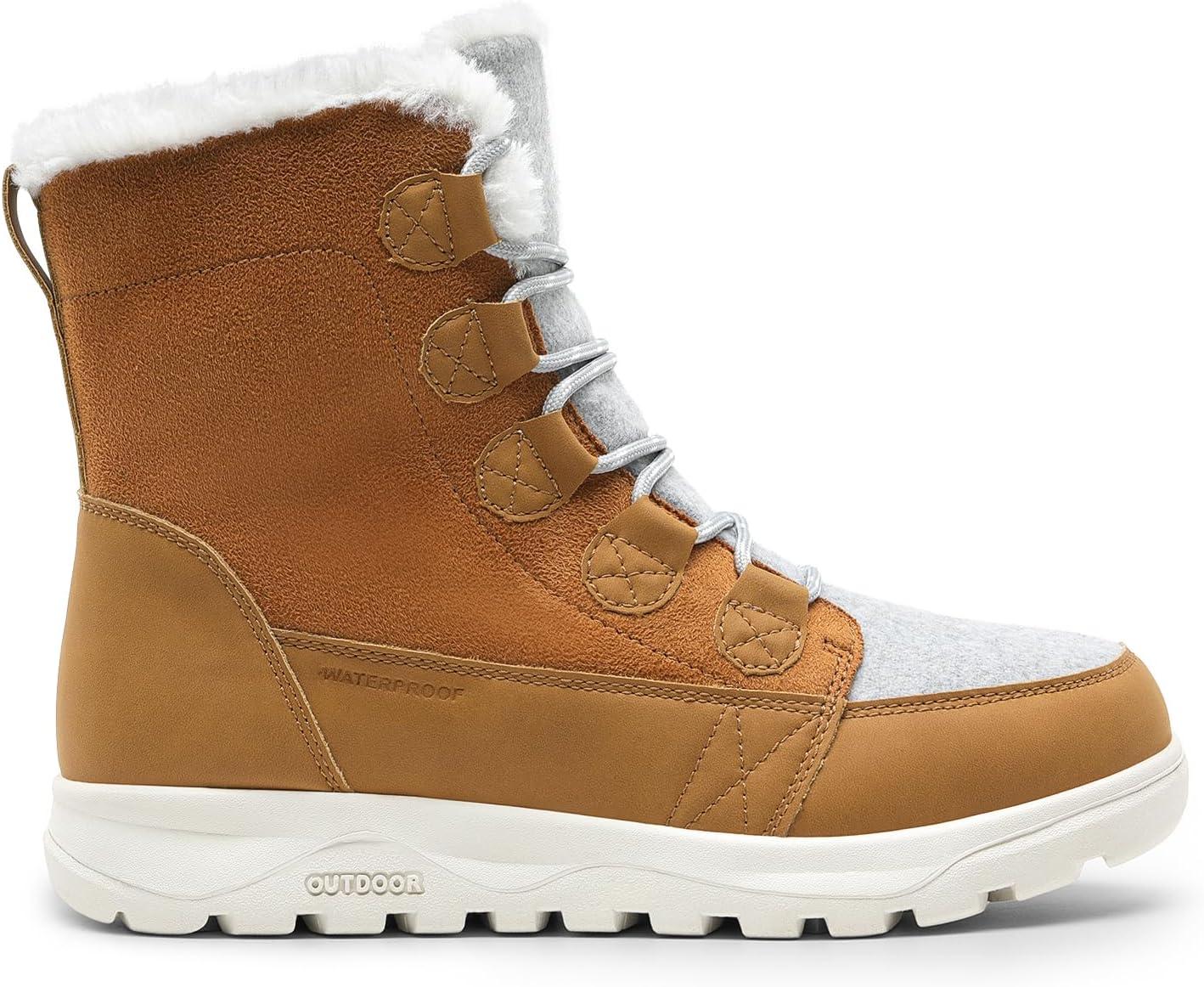 imageDREAM PAIRS Womens Winter Snow Boots Lace Up Warm Comfortable Faux Fur Lining Outdoor Ankle BootiesChestnut