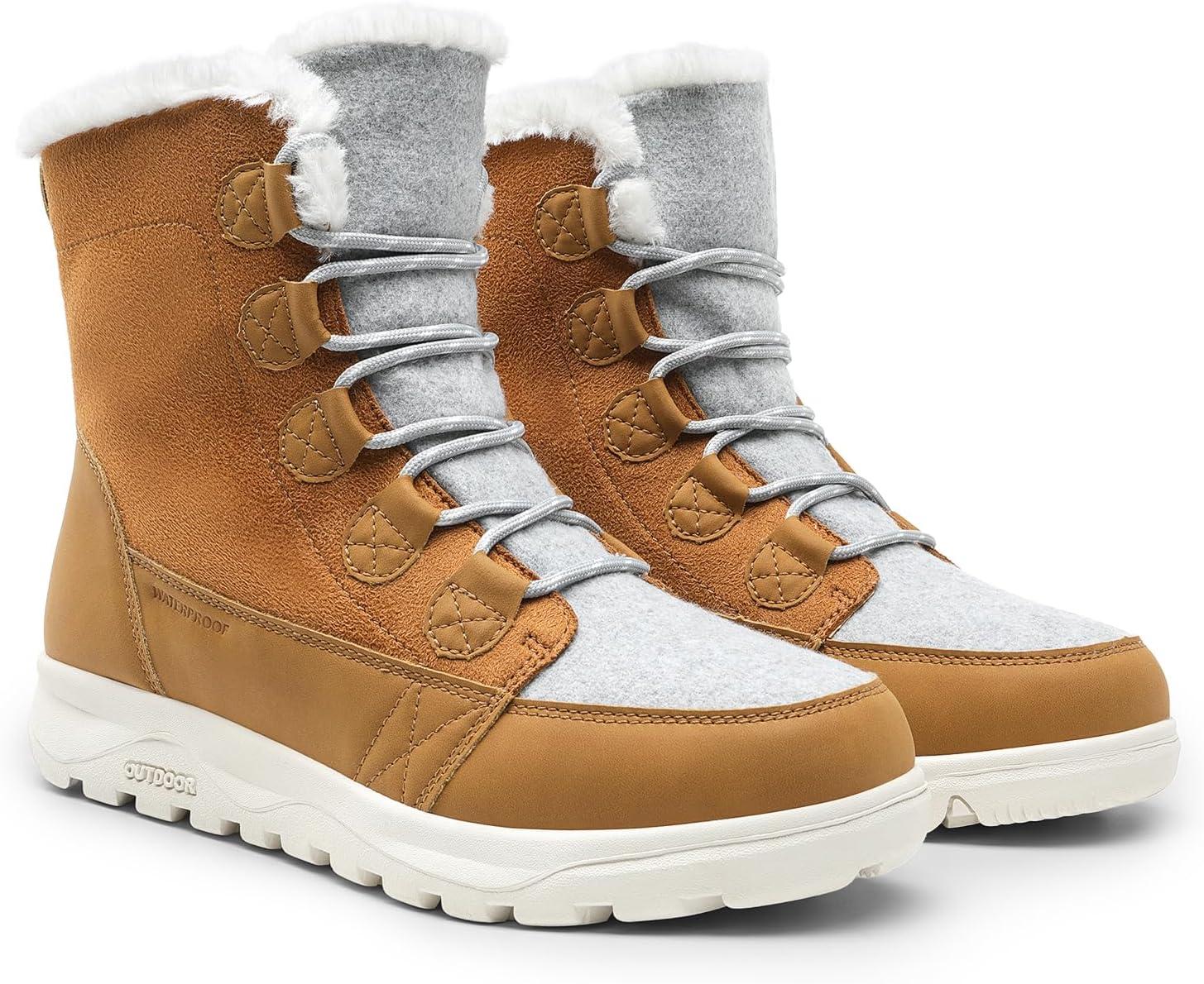 imageDREAM PAIRS Womens Winter Snow Boots Lace Up Warm Comfortable Faux Fur Lining Outdoor Ankle BootiesChestnut