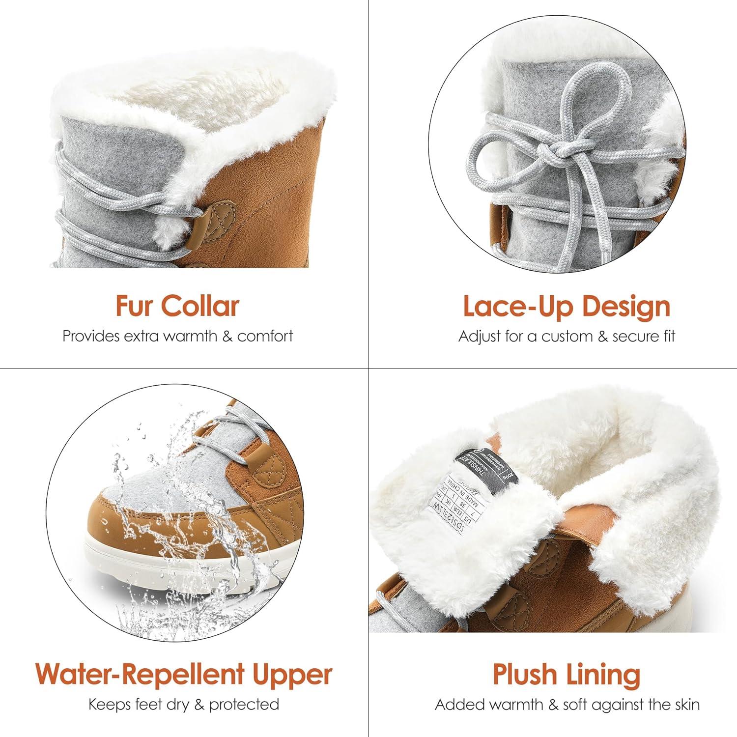 imageDREAM PAIRS Womens Winter Snow Boots Lace Up Warm Comfortable Faux Fur Lining Outdoor Ankle BootiesChestnut