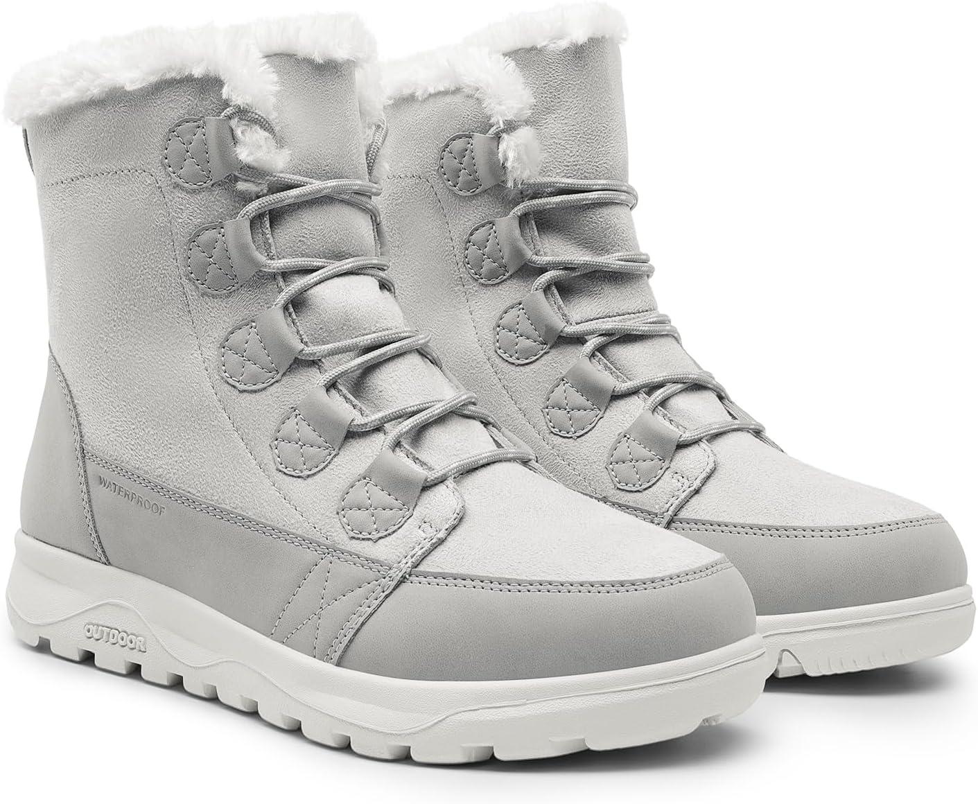 imageDREAM PAIRS Womens Winter Snow Boots Lace Up Warm Comfortable Faux Fur Lining Outdoor Ankle BootiesLight Grey