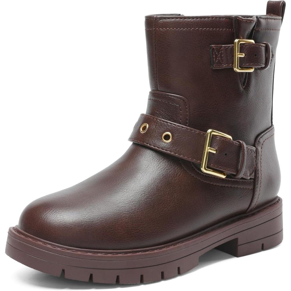 imageDREAM PAIRS Girls Ankle Boots Waterproof Side Zipper Booties for Little KidBig KidBrown