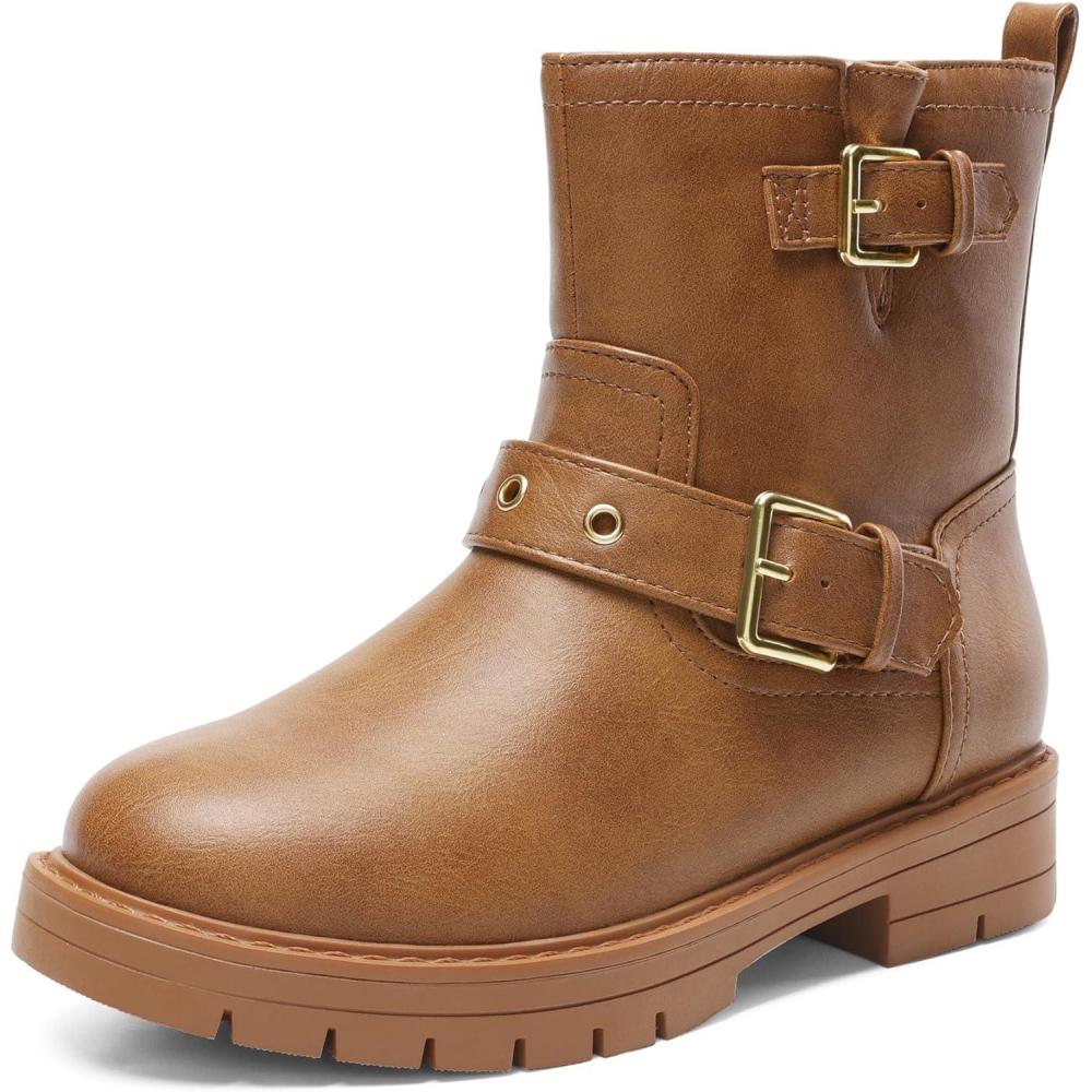 imageDREAM PAIRS Girls Ankle Boots Waterproof Side Zipper Booties for Little KidBig KidCamel
