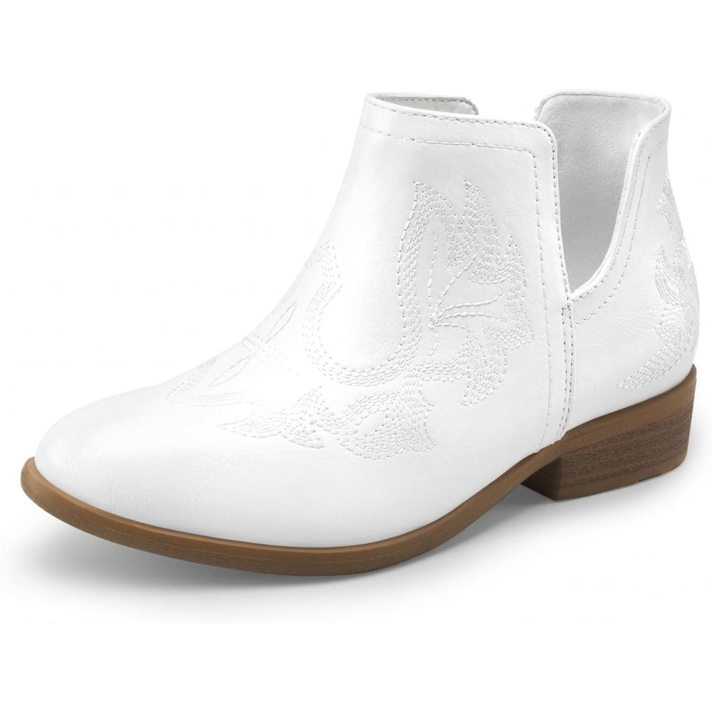 imageDREAM PAIRS Girls Booties Ankle Short Cowgirl Cowboy Western BootsWhite