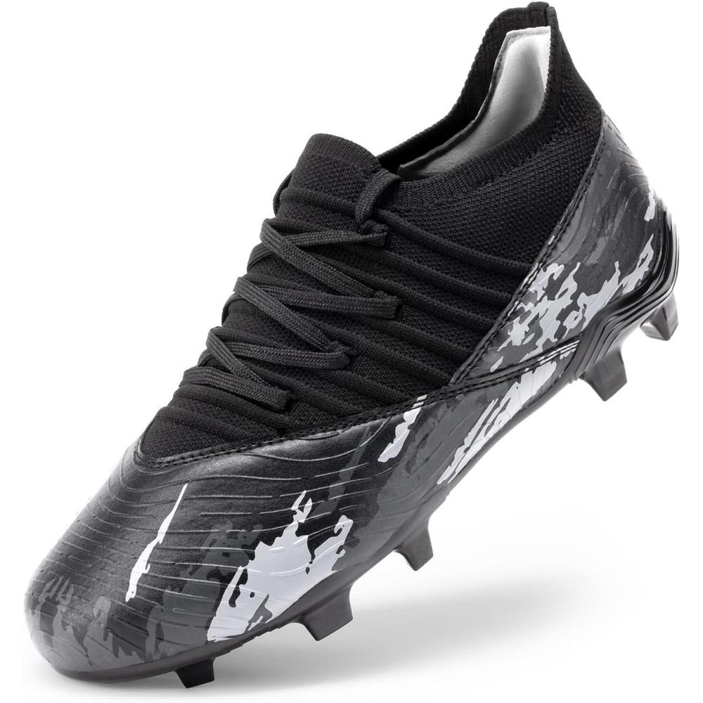 imageDREAM PAIRS Girls Boys Soccer Cleats Youth Firm Groud Outdoor Sports Athletic Midtop Football Shoes for LittleBig KidBlack