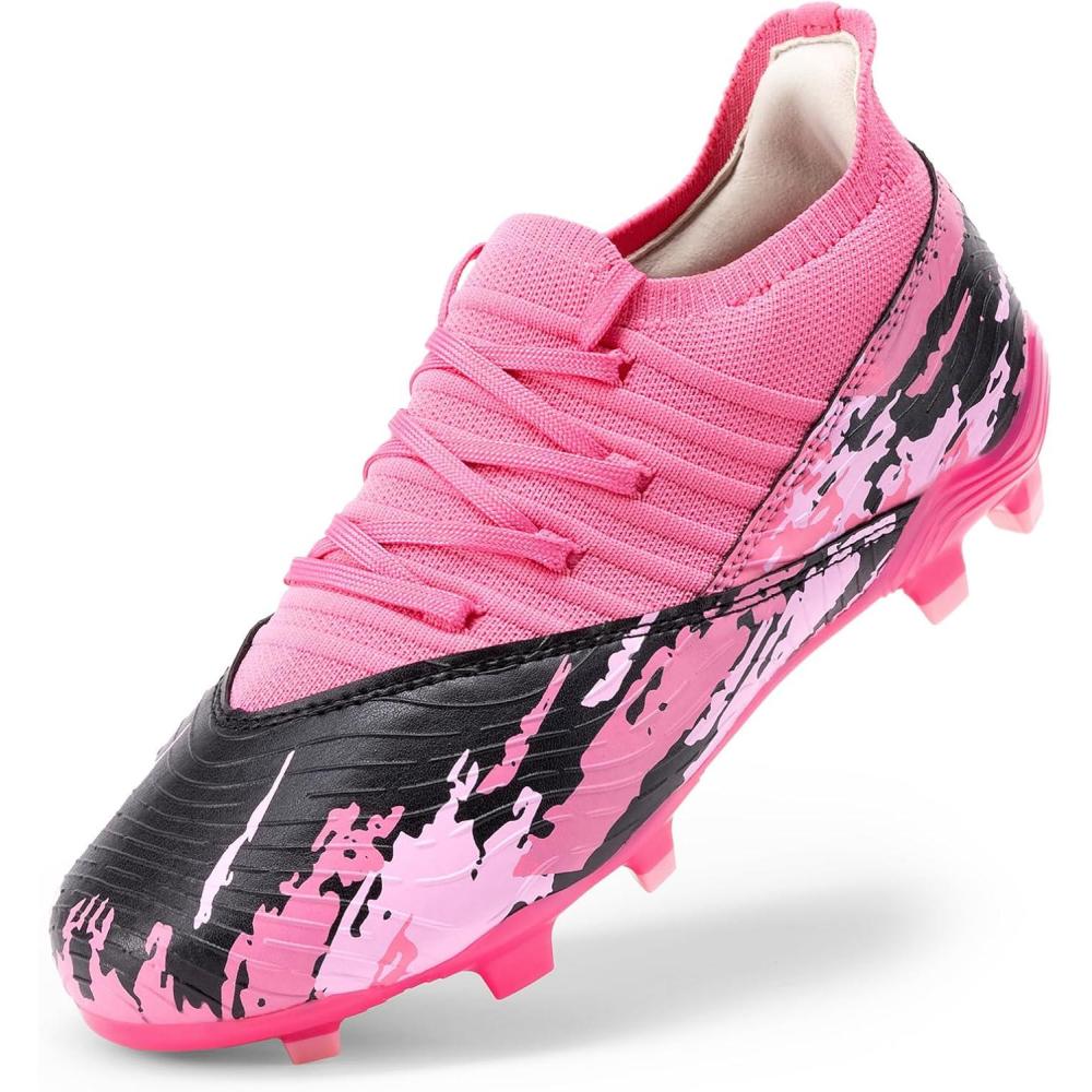 imageDREAM PAIRS Girls Boys Soccer Cleats Youth Firm Groud Outdoor Sports Athletic Midtop Football Shoes for LittleBig KidHot PinkBlack