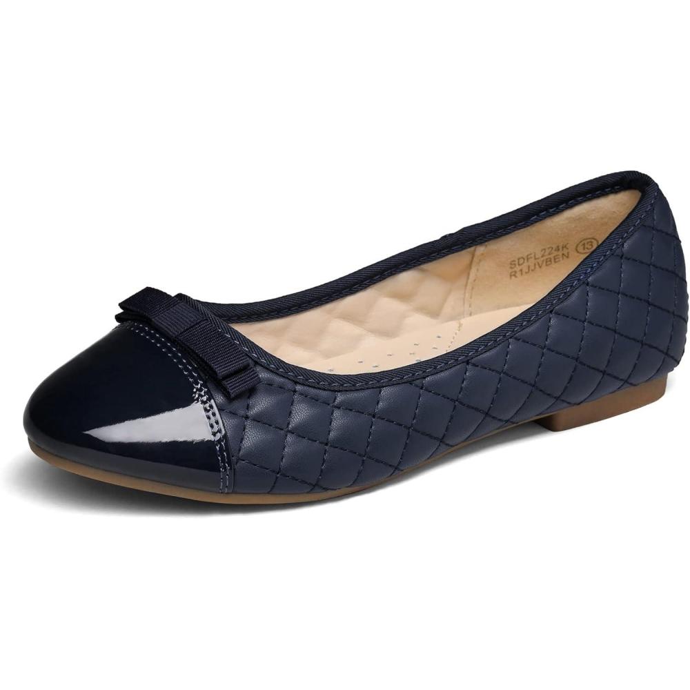 imageDREAM PAIRS Girls Dress Shoes Flower Girl Slipon Bow Ballet Flats for Wedding Party School Little KidBig KidNavyBlue