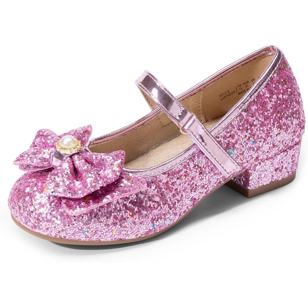 imageDREAM PAIRS Girls Dress Shoes Princess Shoes for Toddler Little Girl Mary Jane Low Heels Glitter Flower Party Wedding FootwearPink