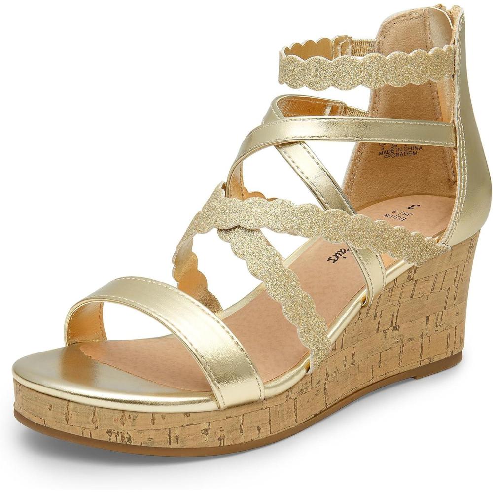 imageDREAM PAIRS Girls Wedge Sandals Flatform Open Toe Platform Sandals Flower Wedding Party for Little KidBig KidGold
