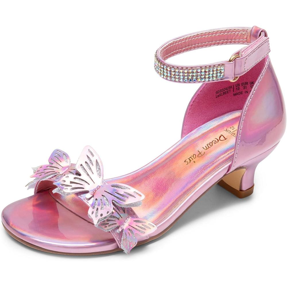 imageDREAM PAIRS Lace Up Low Heel Sandals for Girls Ankle Strap Dress Pump Strappy Gladiator Wedding Party Shoes for Little KidBig KidPink