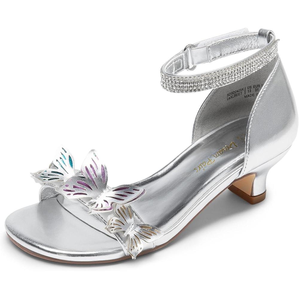 imageDREAM PAIRS Lace Up Low Heel Sandals for Girls Ankle Strap Dress Pump Strappy Gladiator Wedding Party Shoes for Little KidBig KidSilver