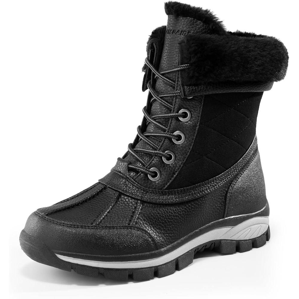imageDREAM PAIRS Snow Boots for Women Waterproof Mid Calf Lace Up Duck Boots Warm Faux Fur FuzzyGo Bold Winter Boots for OutdoorBlack