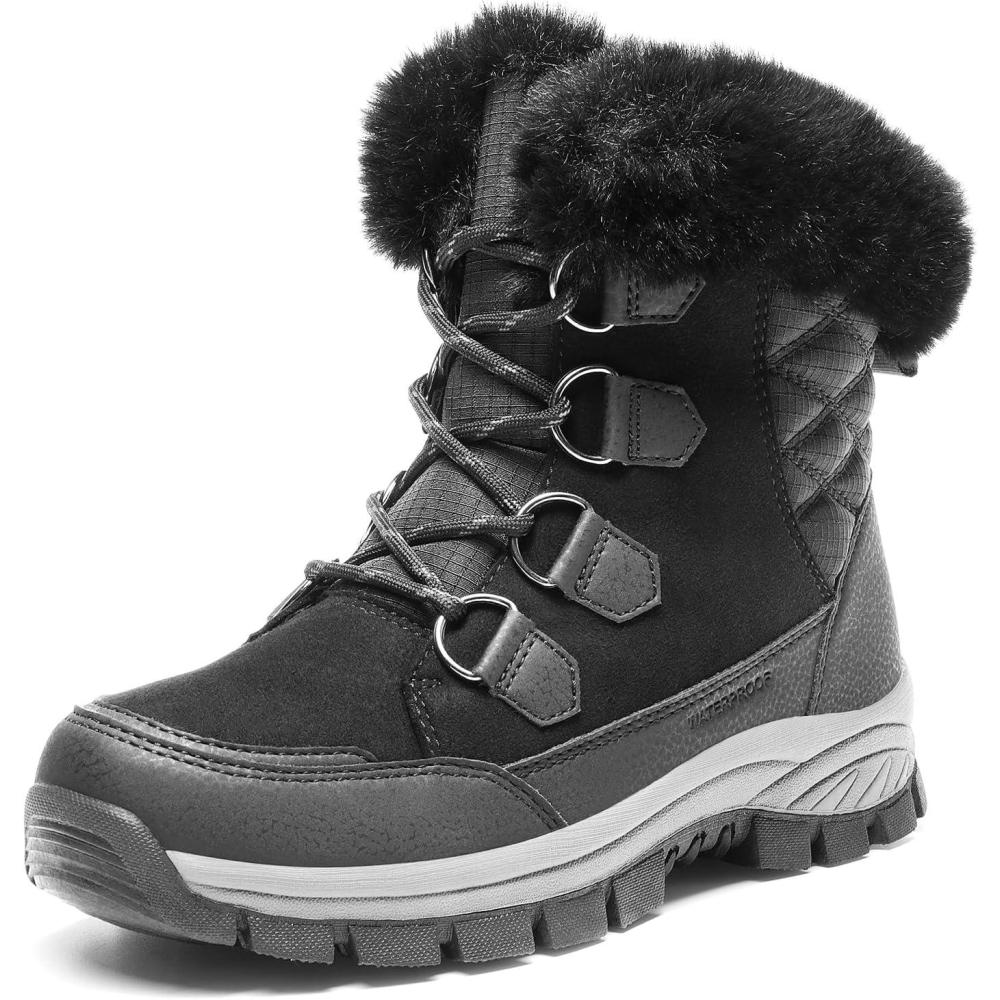 imageDREAM PAIRS Waterproof Snow Boots for Women Faux Fur Cozy Warm Insulated Winter Boots Lace Up MidCalf Outdoor Shoes for Walking Hiking HesperaBlack