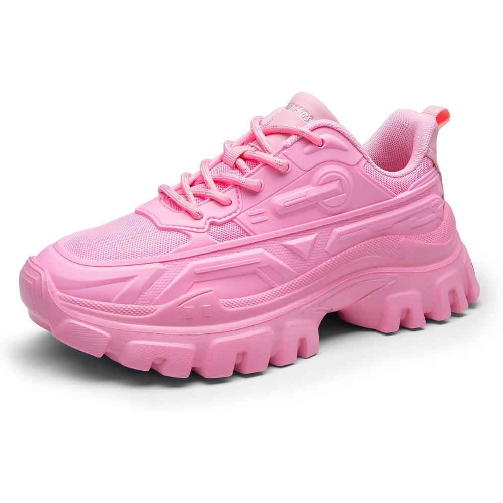 imageDREAM PAIRS Women Chunky Fashion Sneakers Platform Bold LaceUp Comfortable SneakersPinkbold