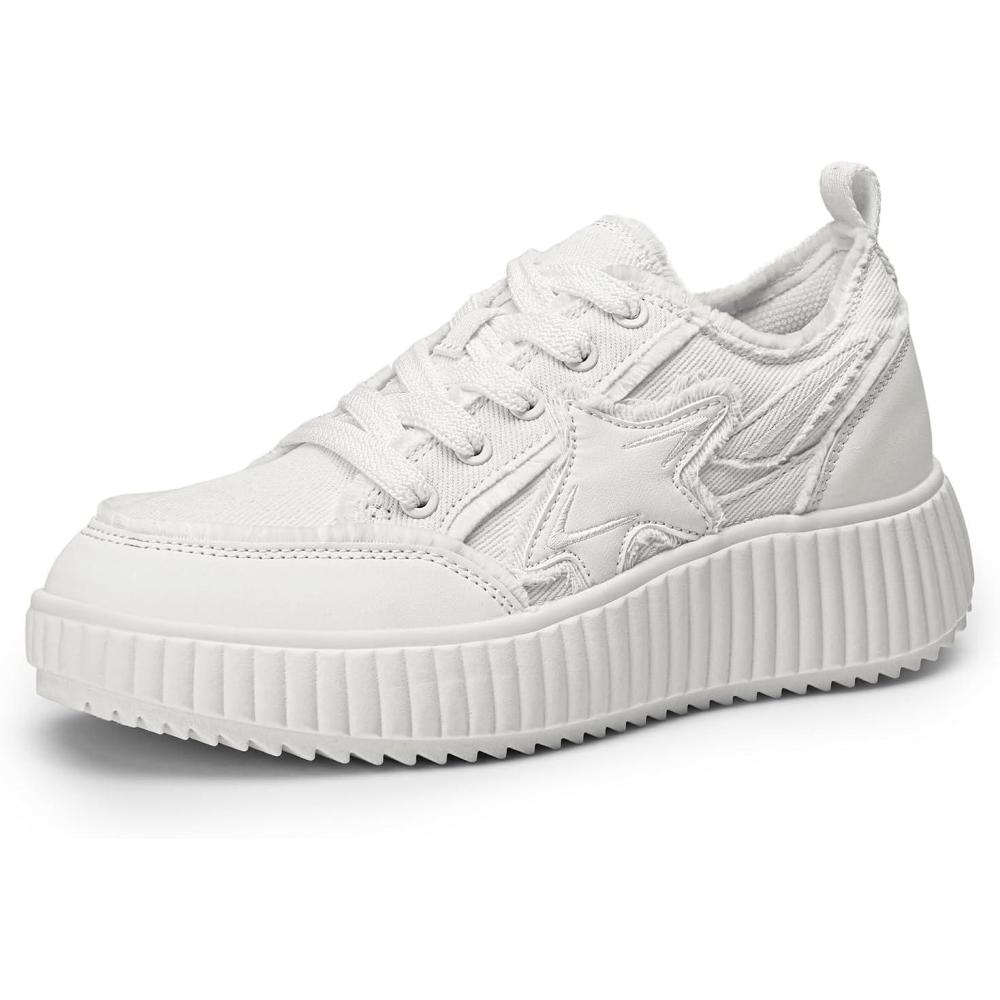 imageDREAM PAIRS Women Platform Chunky Lightweight Comfortable Casual Denim Fabric LaceUp Kay Walking Fashion SneakersWhite