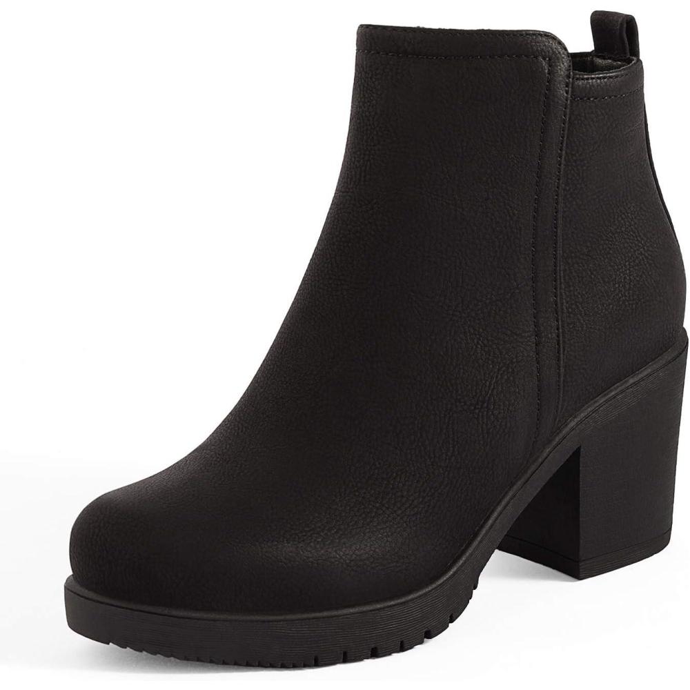 imageDREAM PAIRS Womens Ankle Boots Chunky Heel Platform Fall Heeled Short Booties ShoesBlackPu