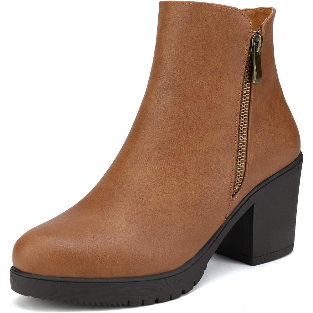 imageDREAM PAIRS Womens Ankle Boots Chunky Heel Platform Fall Heeled Short Booties ShoesTanPu