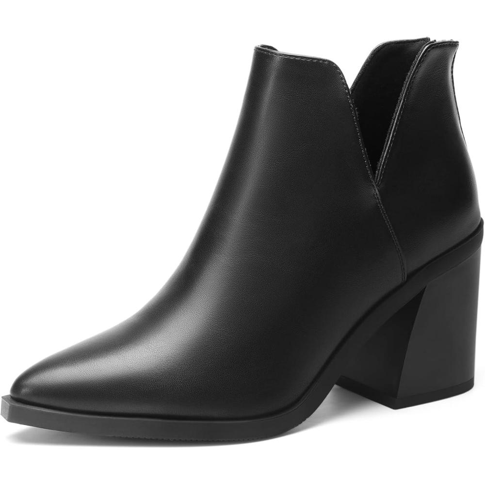 imageDREAM PAIRS Womens Ankle Boots Chunky Heel Pointed Toe Short Booties ShoesAll Black