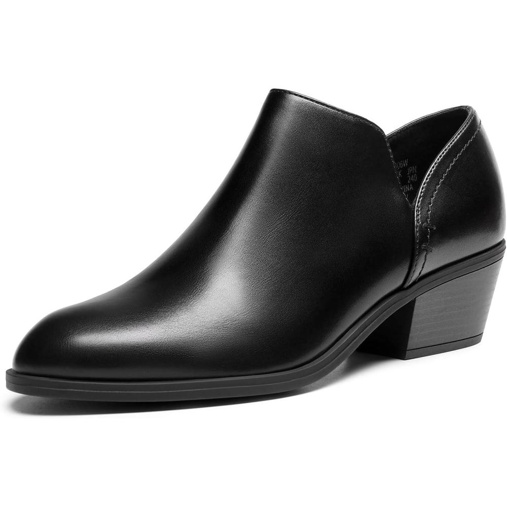 imageDREAM PAIRS Womens Ankle Boots Fall Boots Leather Thick Heel Side Zip Women Low Chunky Heeled BootiesBlackpu