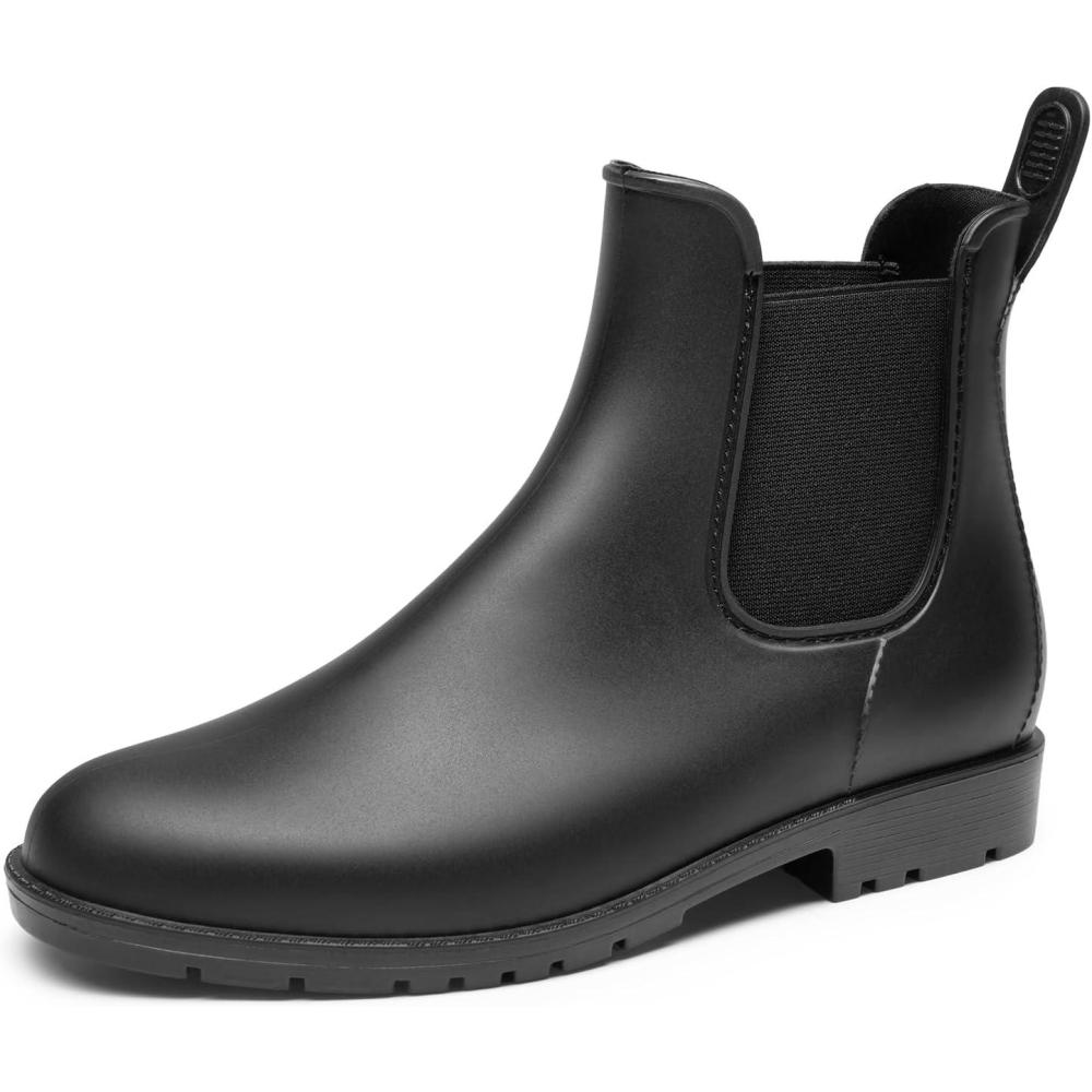 imageDREAM PAIRS Womens Ankle Rain Boots Chelsea Short Boots Waterproof Elastic Slip On Lightweight Comfortable Garden Outdoor ShoesBlack