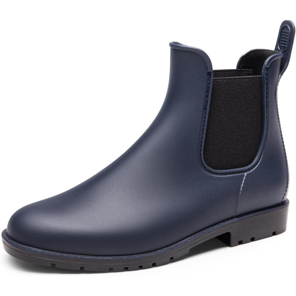 imageDREAM PAIRS Womens Ankle Rain Boots Chelsea Short Boots Waterproof Elastic Slip On Lightweight Comfortable Garden Outdoor ShoesNavy