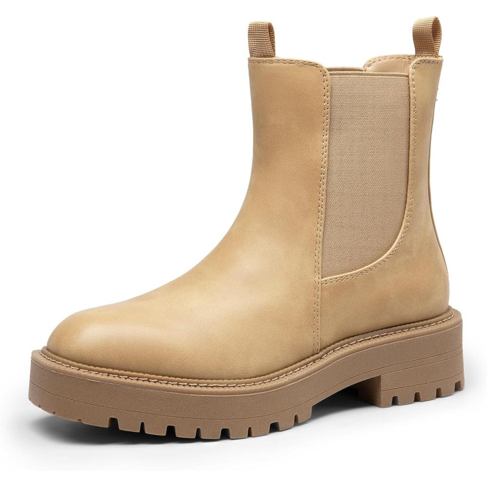 imageDREAM PAIRS Womens Chelsea Ankle Boots Square Toe Fashion Low Heel Lug Sole Platform Fall Booties ShoesNudenubuck