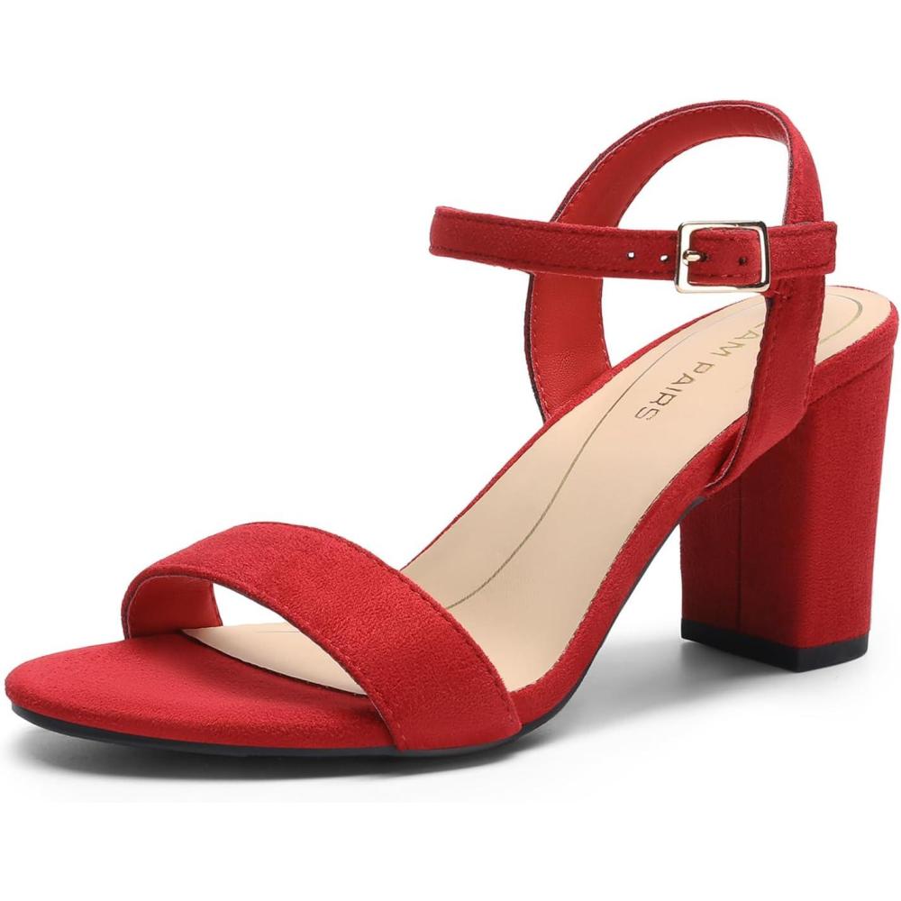 imageDREAM PAIRS Womens Chunky Heels Block Round Open Toe Ankle Strap Heel Fashion Wedding Party Comfort Dress Sandals ShoesRed