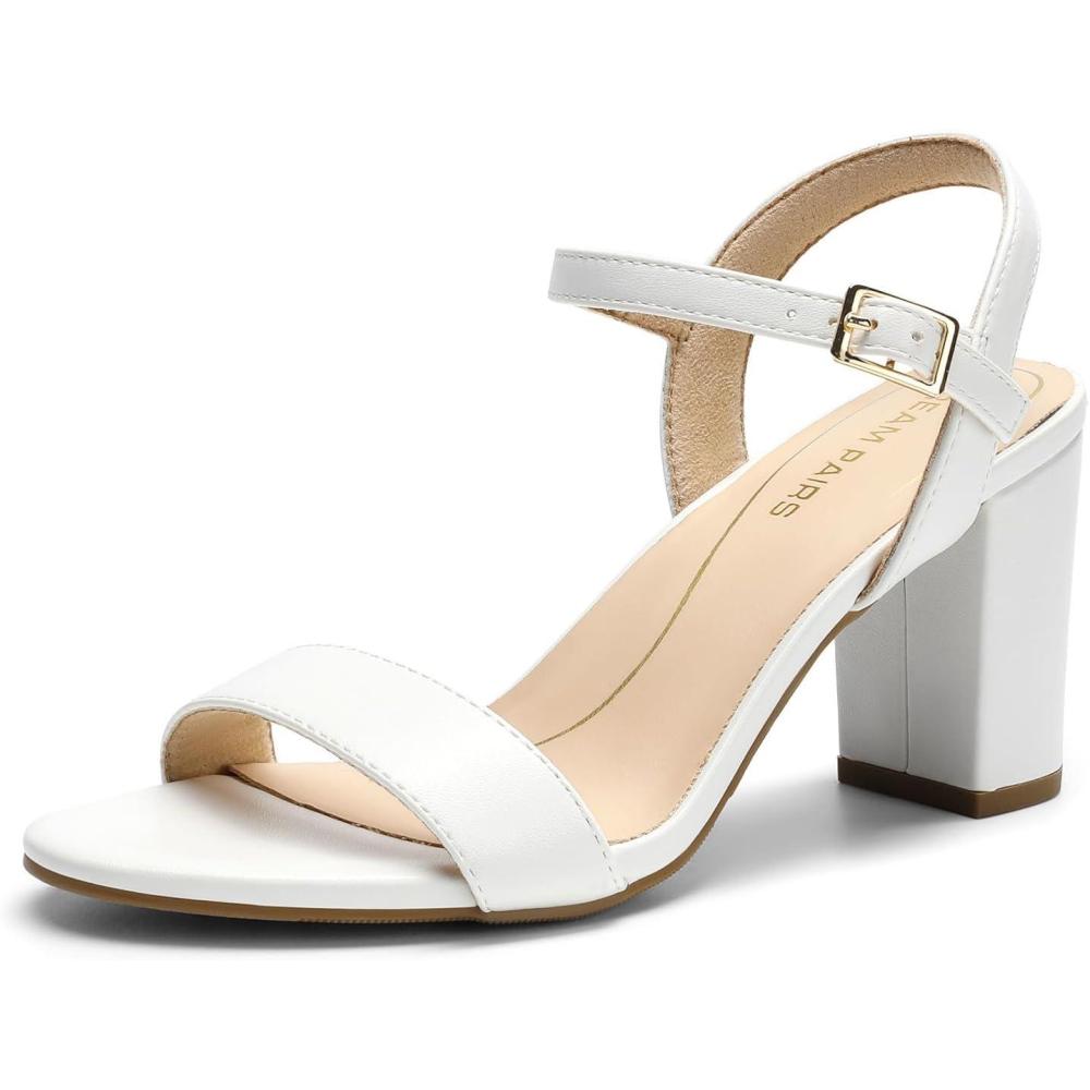 imageDREAM PAIRS Womens Chunky Heels Block Round Open Toe Ankle Strap Heel Fashion Wedding Party Comfort Dress Sandals ShoesWhite