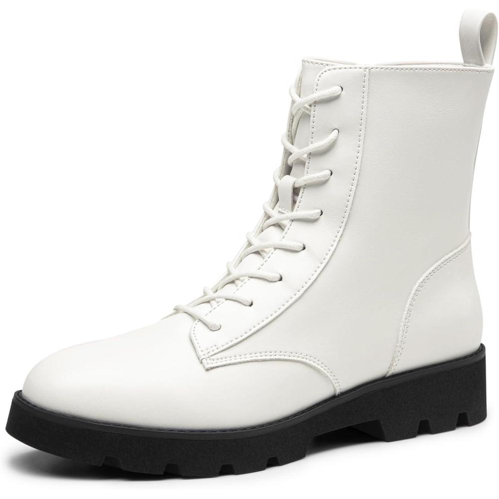 imageDREAM PAIRS Womens Combat Ankle Boots Lace up Lug Sole Fashion Booties ShoesWhite