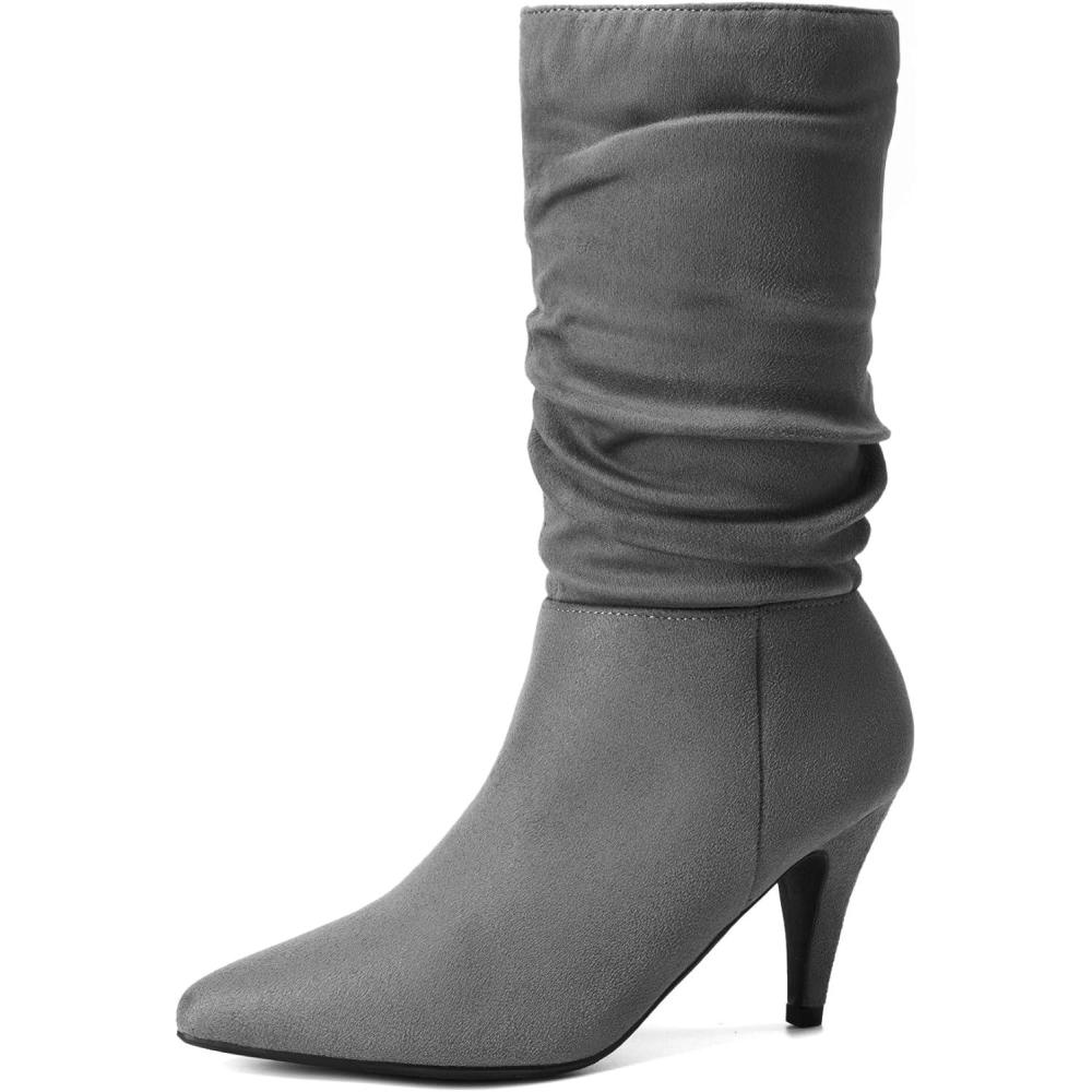 imageDREAM PAIRS Womens High Heel Mid Calf Boots Slouchy Pointed Toe Fall BootsLight GreyK