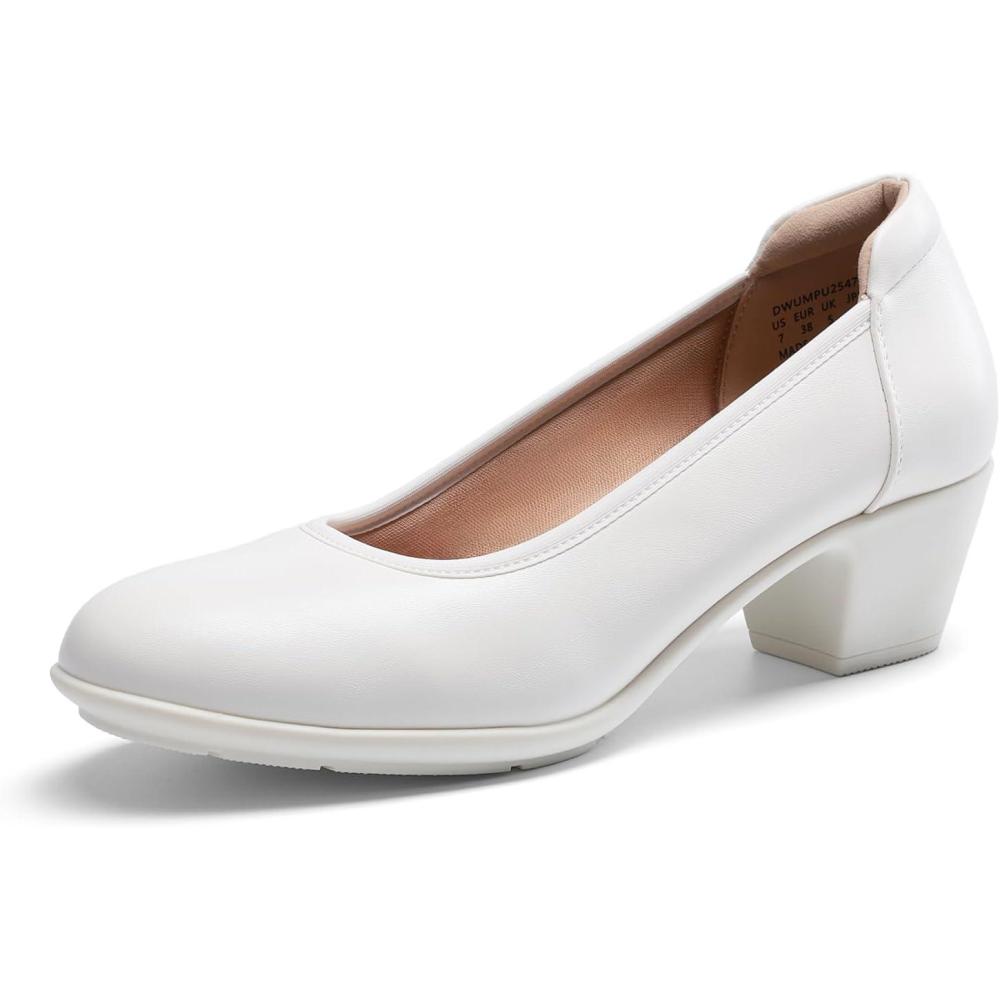 imageDREAM PAIRS Womens Low Chunky Heels Comfortable Block Work Pumps Closed Round Toe Dress Shoes for Office BusinessWhite