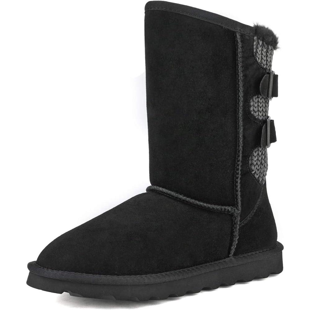 imageDREAM PAIRS Womens Mid Calf Winter Snow Boots Fashion FuzzyChic Buckle BootiesBlack