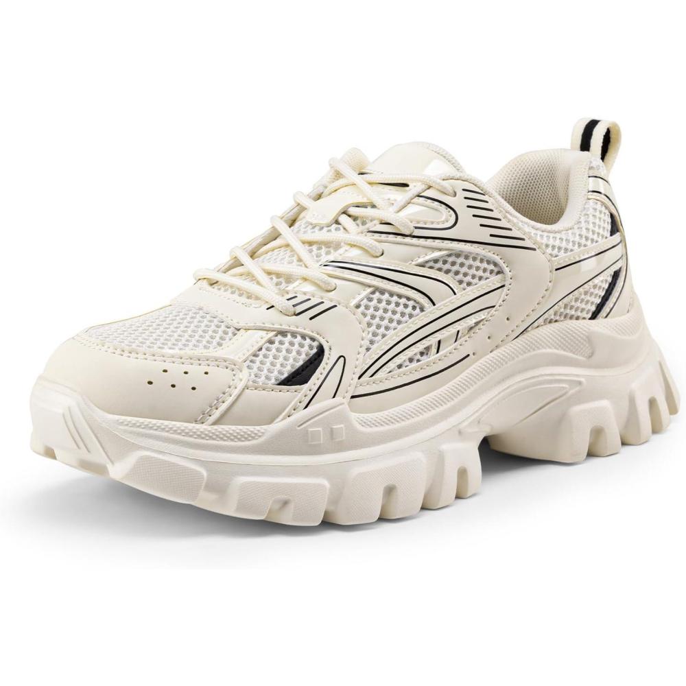 imageDREAM PAIRS Womens Platform Chunky Fashion Sneakers Y2K Maeve LaceUp Comfortable Sneakers Casual Walking ShoesBeigepu