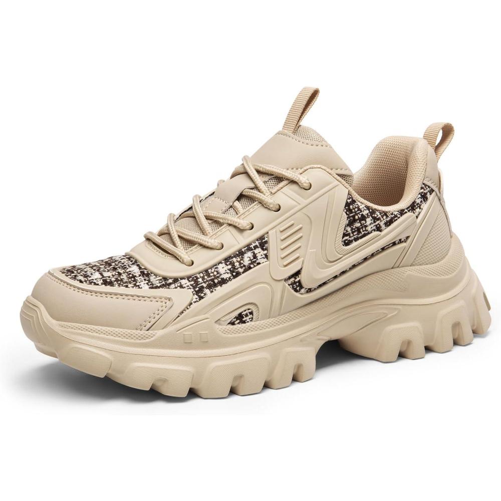 imageDREAM PAIRS Womens Platform Chunky Fashion Sneakers Y2K Maeve LaceUp Comfortable Sneakers Casual Walking ShoesSize 85ApricotSDFN2419W