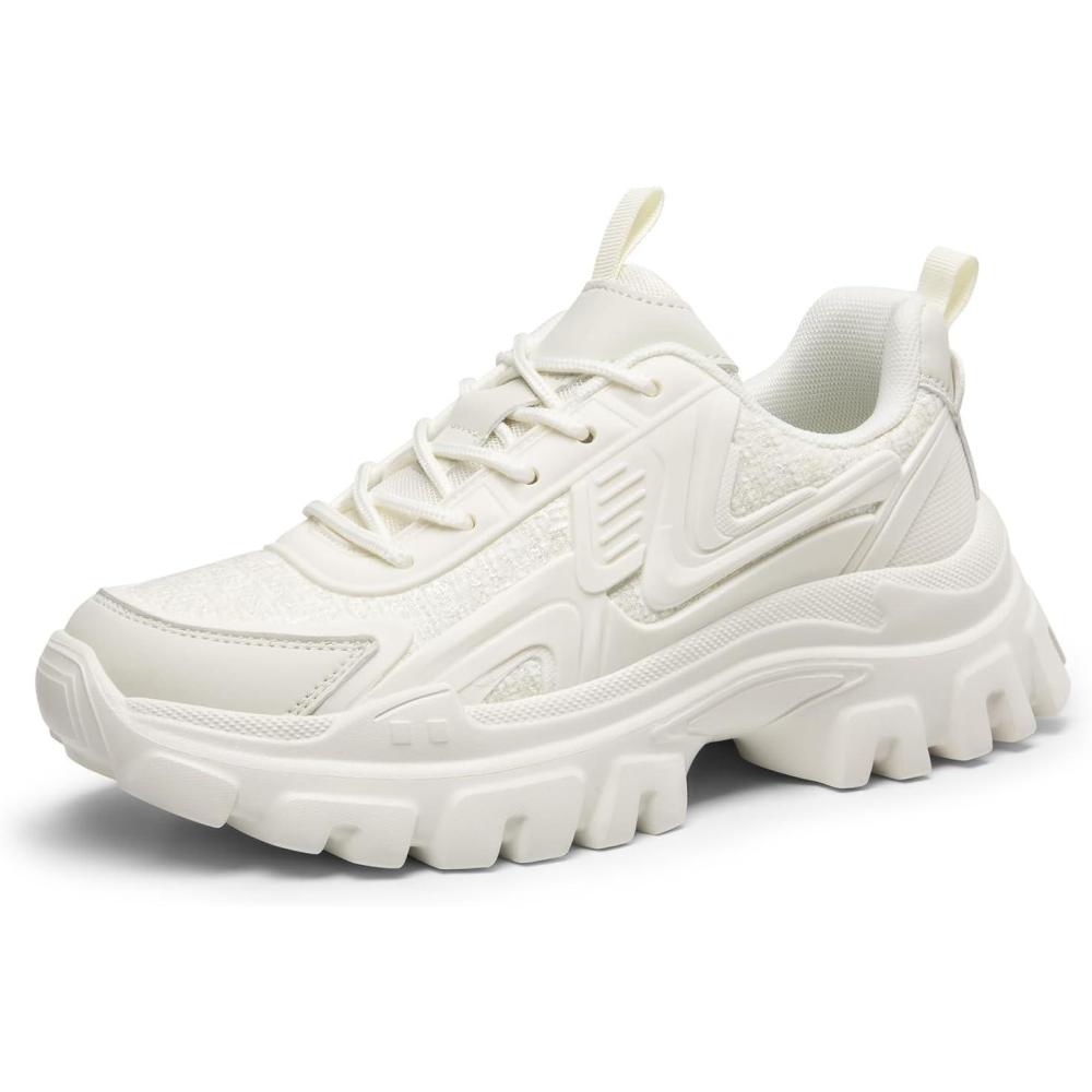 imageDREAM PAIRS Womens Platform Chunky Fashion Sneakers Y2K Maeve LaceUp Comfortable Sneakers Casual Walking ShoesSize 8WhiteSDFN2419W