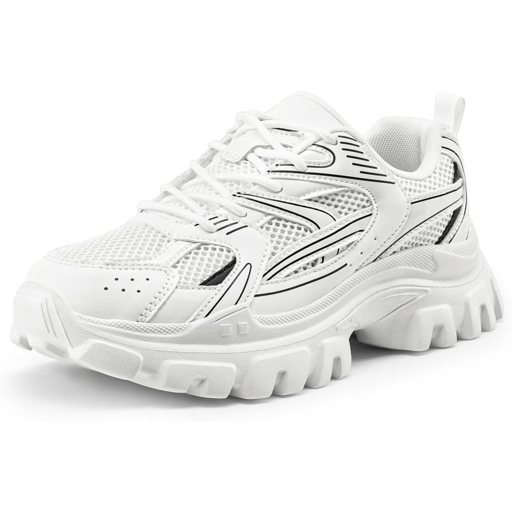 imageDREAM PAIRS Womens Platform Chunky Fashion Sneakers Y2K Maeve LaceUp Comfortable Sneakers Casual Walking ShoesWhite