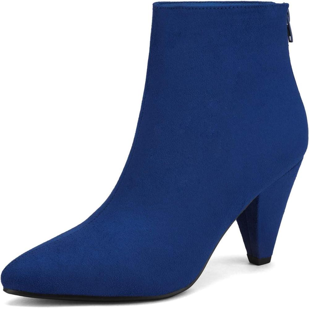 imageDREAM PAIRS Womens Pointed Toe Ankle Boots High Heel Booties Fashion Zipper Dress BootsRoyalBlueSuede