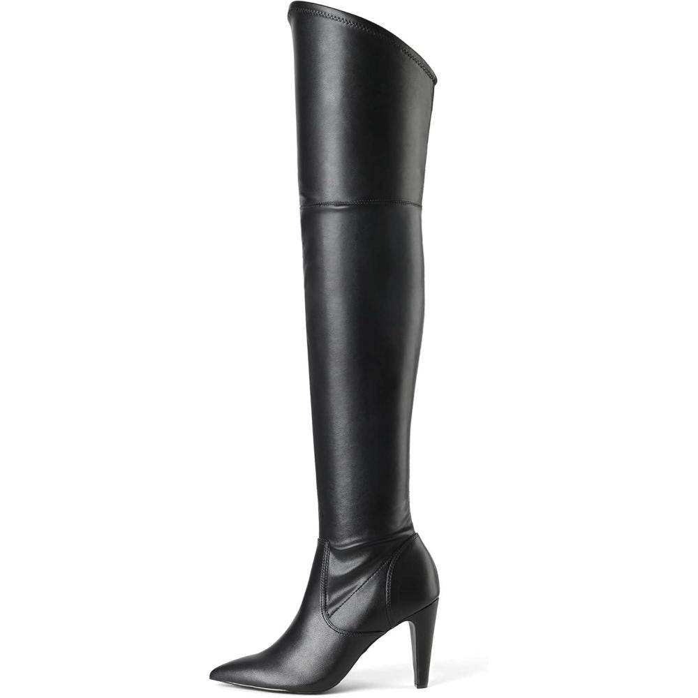 imageDREAM PAIRS Womens Thigh High Boots Over The Knee Heels Long Sexy Pointed Toe BootsBlackPu