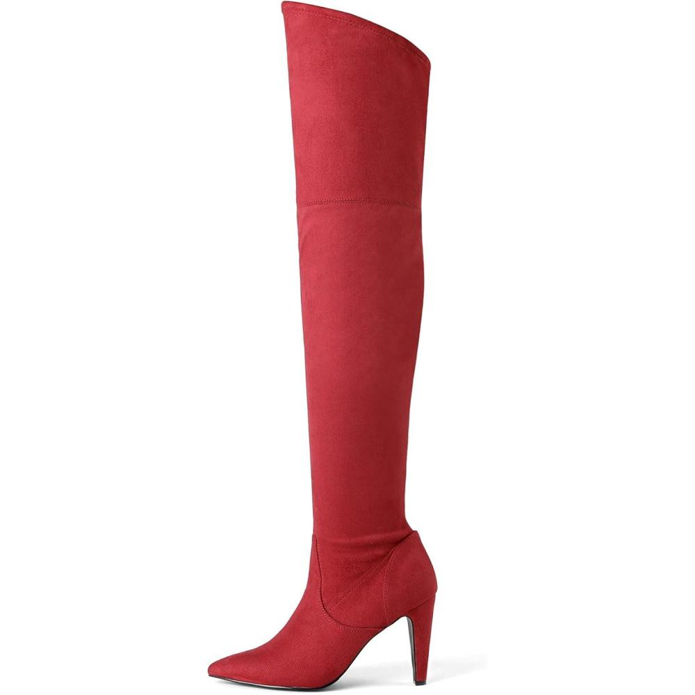 imageDREAM PAIRS Womens Thigh High Boots Over The Knee Heels Long Sexy Pointed Toe BootsRedSuede