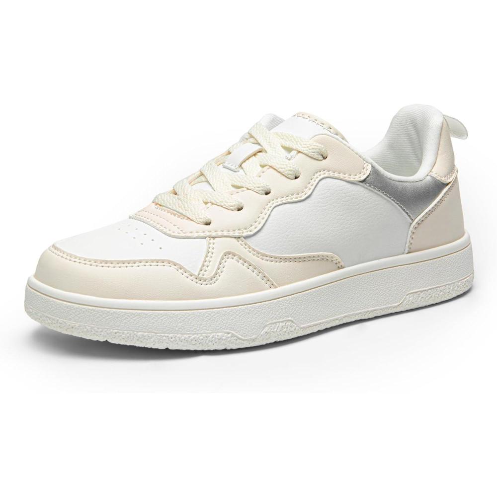 imageDREAM PAIRS Womens Walking Skateboard Shoes Sneakers Pu Leather Char Flat LowTop LaceUp Comfortable Casual Athletic NonSlip Running Fashion SneakersBeige