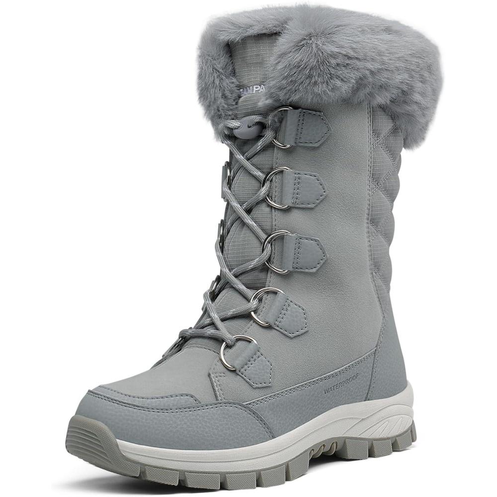 imageDREAM PAIRS Womens Waterproof Winter Snow Boots Warm Comfortable Faux Fur Insulated NonSlip Outdoor LaceUp Florin Mid Calf BootiesLightGrey