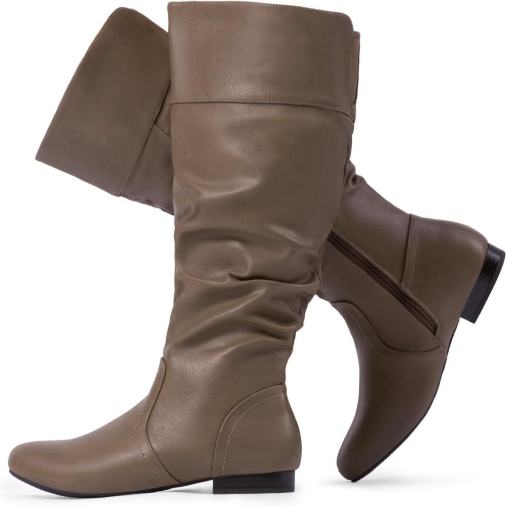 imageDREAM PAIRS Womens Wide Calf Knee High Pull On Fall Weather Winter BootsWideCalfKhaki