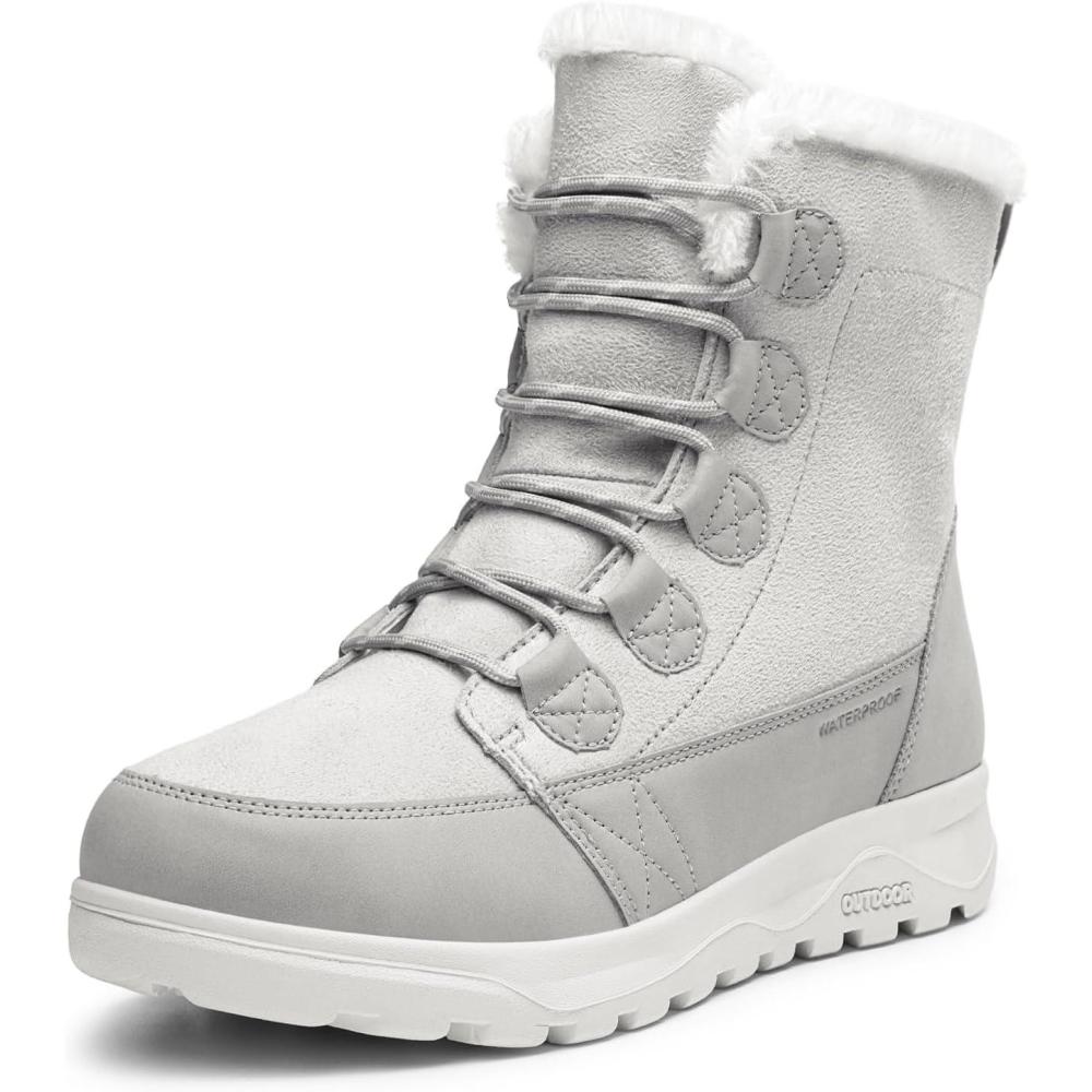 imageDREAM PAIRS Womens Winter Snow Boots Lace Up Warm Comfortable Faux Fur Lining Outdoor Ankle BootiesLight Grey