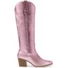 DREAM PAIRS Cowboy Boots for Women Cowgirl Knee High Boots Comfortable Pull On Zipper Chunky Heel Pointed Toe Embroidered Western Boots(Pink-metal)