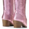 DREAM PAIRS Cowboy Boots for Women Cowgirl Knee High Boots Comfortable Pull On Zipper Chunky Heel Pointed Toe Embroidered Western Boots(Pink-metal)