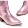 DREAM PAIRS Cowboy Boots for Women Cowgirl Knee High Boots Comfortable Pull On Zipper Chunky Heel Pointed Toe Embroidered Western Boots(Pink-metal)