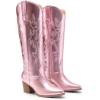 DREAM PAIRS Cowboy Boots for Women Cowgirl Knee High Boots Comfortable Pull On Zipper Chunky Heel Pointed Toe Embroidered Western Boots(Pink-metal)