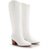 DREAM PAIRS Cowboy Boots for Women Cowgirl Knee High Boots Comfortable Pull On Zipper Chunky Heel Pointed Toe Embroidered Western Boots(White)