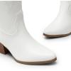 DREAM PAIRS Cowboy Boots for Women Cowgirl Knee High Boots Comfortable Pull On Zipper Chunky Heel Pointed Toe Embroidered Western Boots(White)