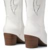 DREAM PAIRS Cowboy Boots for Women Cowgirl Knee High Boots Comfortable Pull On Zipper Chunky Heel Pointed Toe Embroidered Western Boots(White-rhinestone)