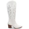 DREAM PAIRS Cowboy Boots for Women Cowgirl Knee High Boots Comfortable Pull On Zipper Chunky Heel Pointed Toe Embroidered Western Boots(White-rhinestone)